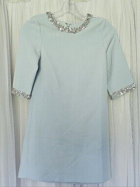 Mac Duggal 20696 Girls Embellished Light Blue Shift Dress Size Kids 4